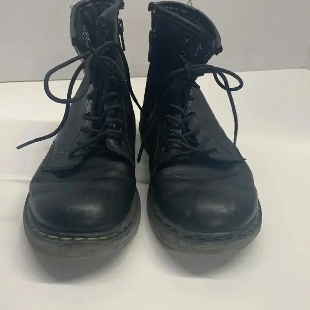 Doc Dr. Martens Black Leather Lace Up Delaney Combat Boots Little Kids Youth 2